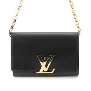 Louis Vuitton Louise Leather Shoulder Bag LV Logo Chain Black